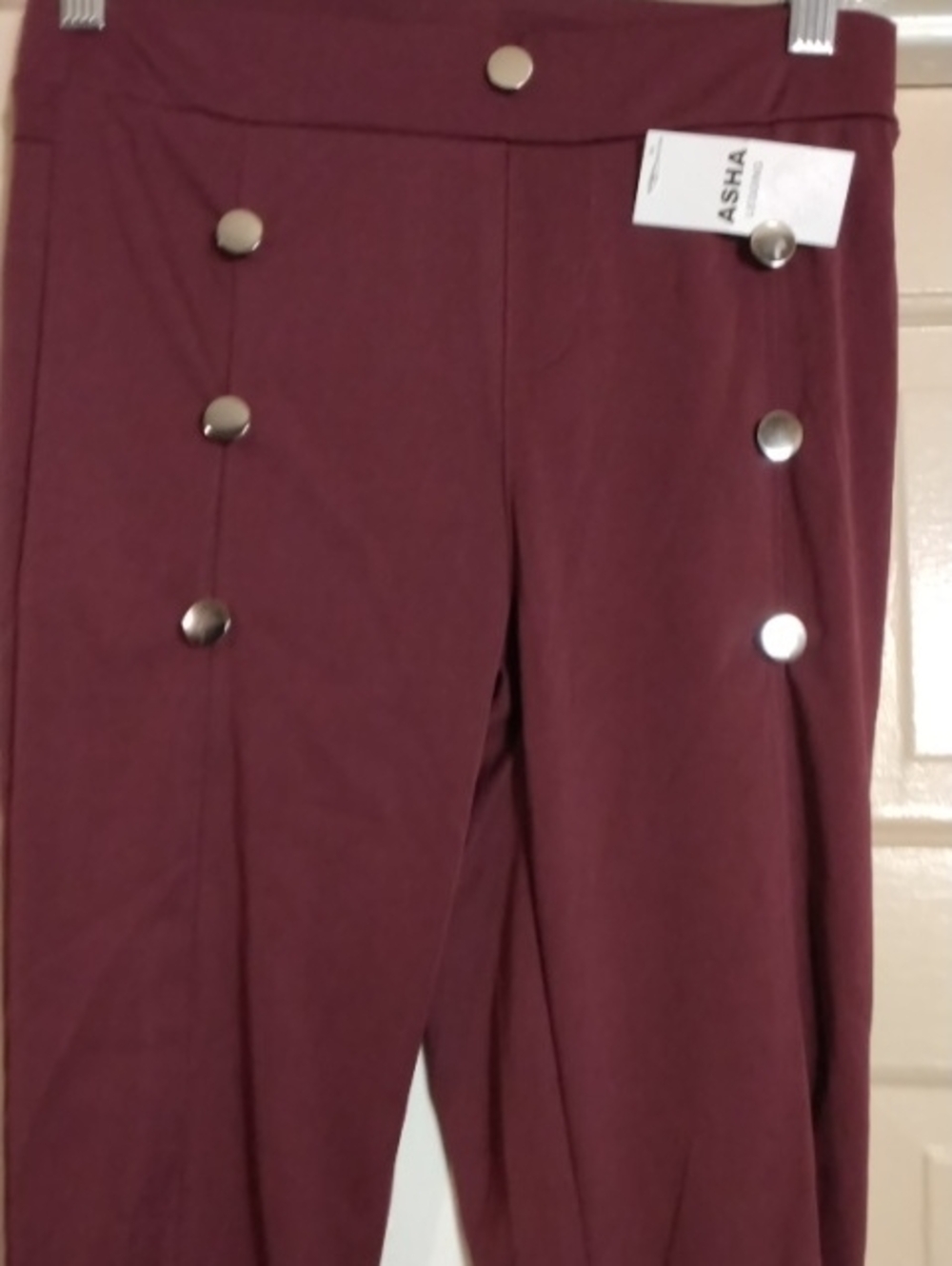 ASHA Maroon High-Waist Button Detail Leggings